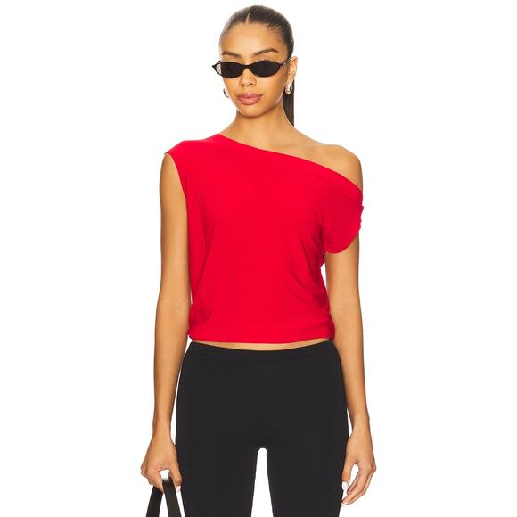 Norma Kamali Tops - Norma Kamali Drop Shoulder Asymmetric Sleeveless Red Top Size XS